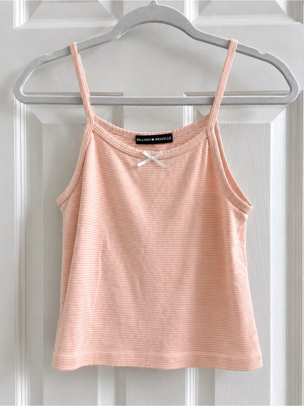Brandy Melville Peach Striped Ribbed Spaghetti-Strap Cami